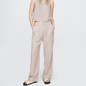 Gap 365 High Rise Wide Leg Linen Blend Flaxen Tan Trousers Women’s Chic size 6